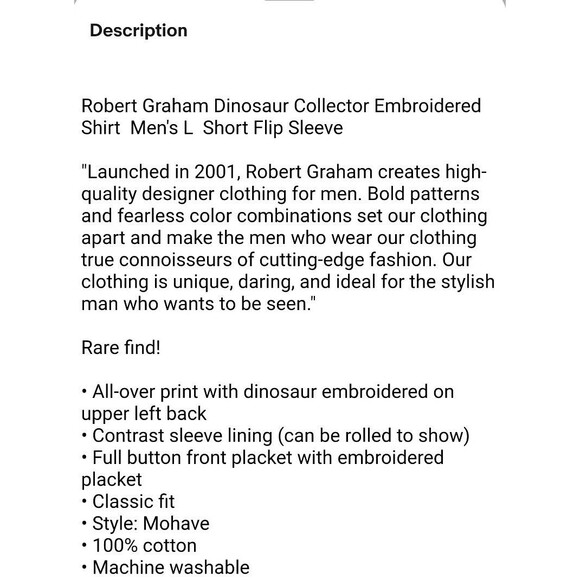 Robert Graham Dinosaur Collector Embroidered Shirt  Size L  Short Flip Sleeve - Picture 10 of 12
